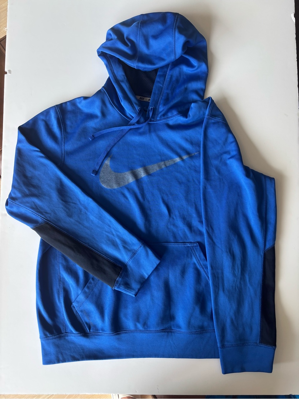 Nike Royal Blue Hooded Performance Sweatshirt Thermafit Black Accents